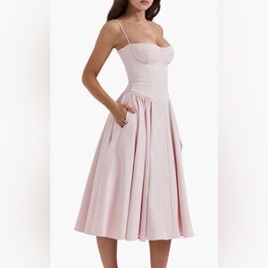 House of CB Pale Pink Midi Fit-and-Flare Dress